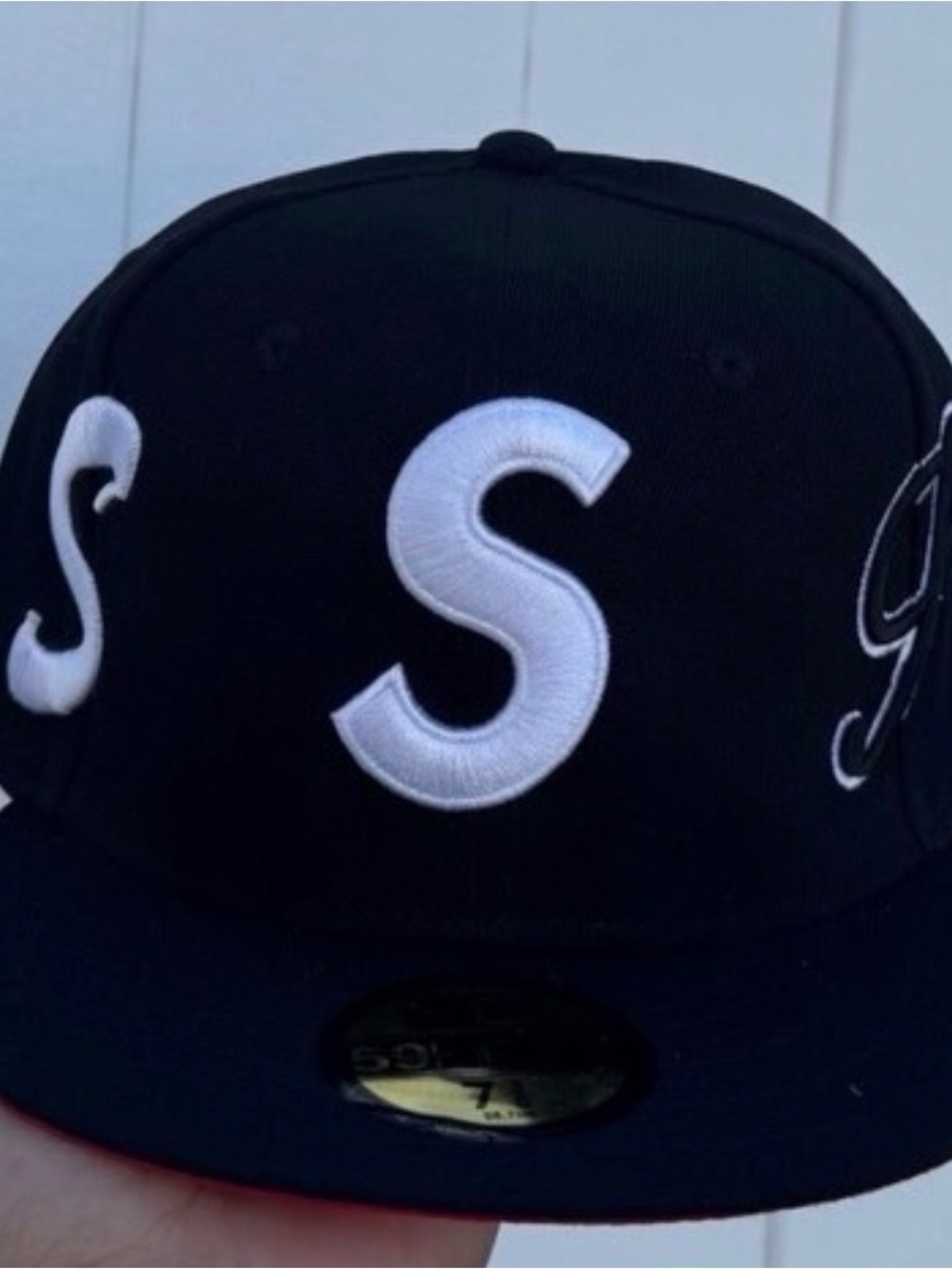 Supreme Black Hat with White S Embroidery